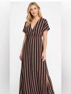 Blues & Greys striped maxi dress with deep slits size small
